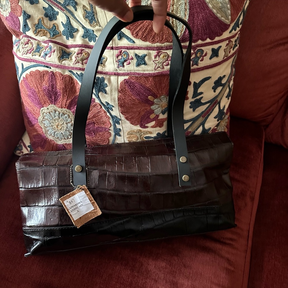 DANIELLA LEHAVI Burgundy Croc-Textured Leather Bag
